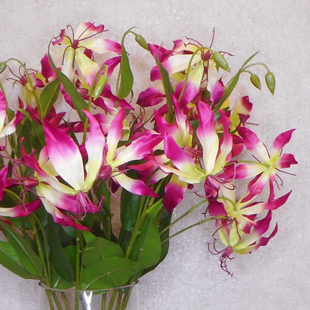 Artificial Gloriosa Flame Lily Pink and White 80cm Artificial Flowers